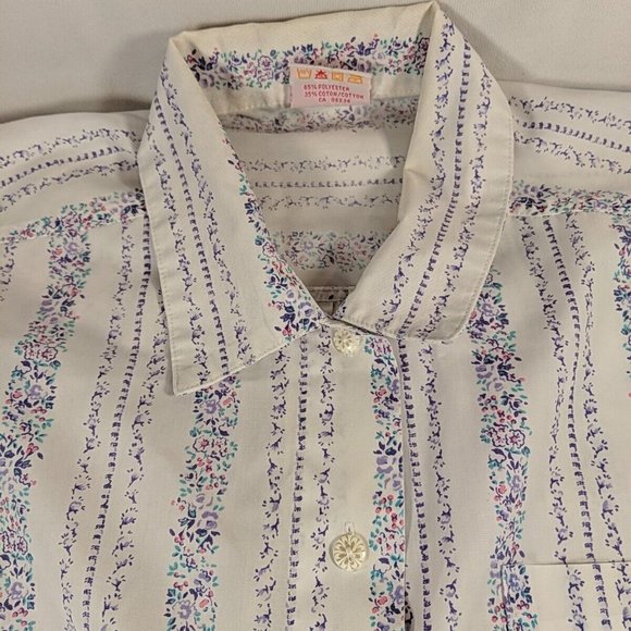 Vintage Lady Foot Locker Floral Blouse Short Sleeve White Shirt Button M Women - Picture 2 of 13